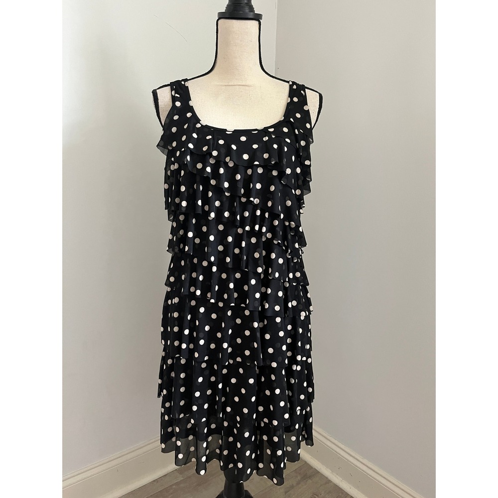Polka Dot Dress Small Tiered Ruffle Boho Chic International Concepts Black White